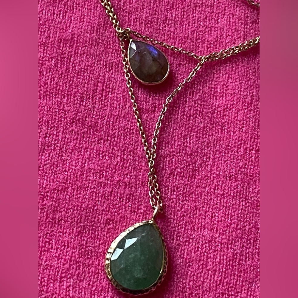 Vintage Gold Pleated Sterling Silver 925 Natural Gemstones Chain/Necklace/Pedant